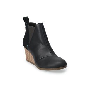 NWT TOMS Womens Black Dual Slip Resistant Kelsey Wedge Leather Booties 5.5
